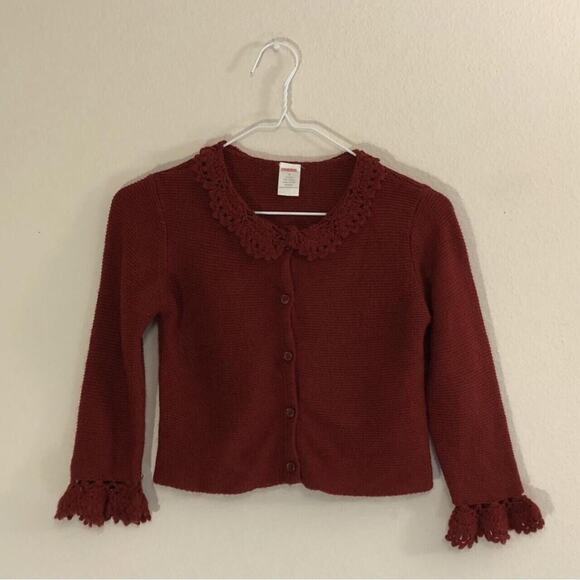 Gymboree Size 5 Small Red Knit Cardigan w Buttons Pretty Decorative Collar - Picture 1 of 4